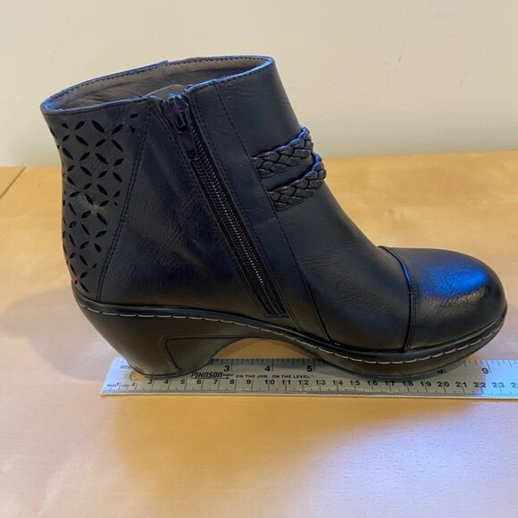 JBU Womens Black 7.5 Ankle Boot With Braided Strap Laser Cut Design wedges vegan - Picture 12 of 16